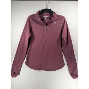 Alpha Forward AFWD Womens Quarter Zip Pullover Thumbholes Burgundy Plum Medium